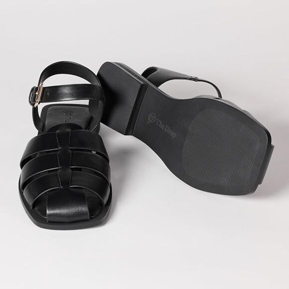🖤 NWT The Drop Luna Fisherman Strap Sandal Vegan Leather Black 10 - Picture 3 of 9